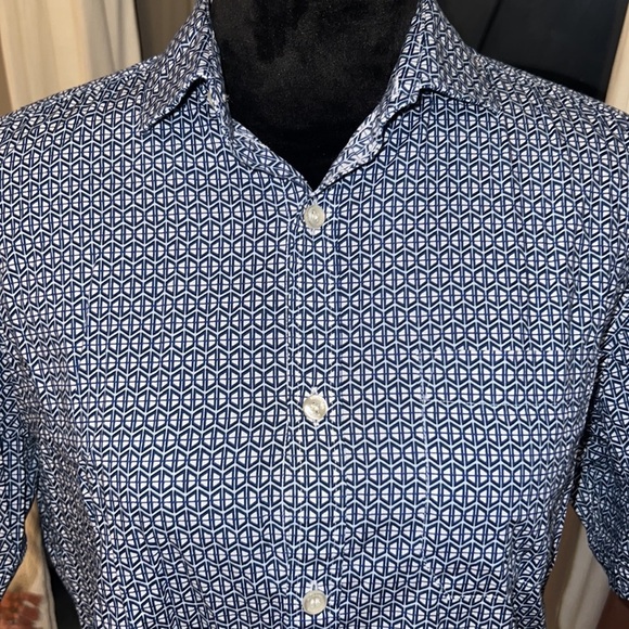 Murano blue mens shortsleeve button down collar business casual dress shirt MED​ - Picture 2 of 10